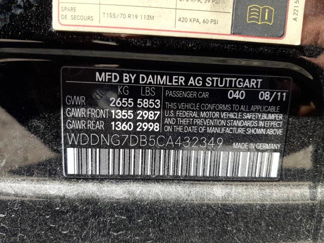 Photo 11 VIN: WDDNG7DB5CA432349 - MERCEDES-BENZ S 550 