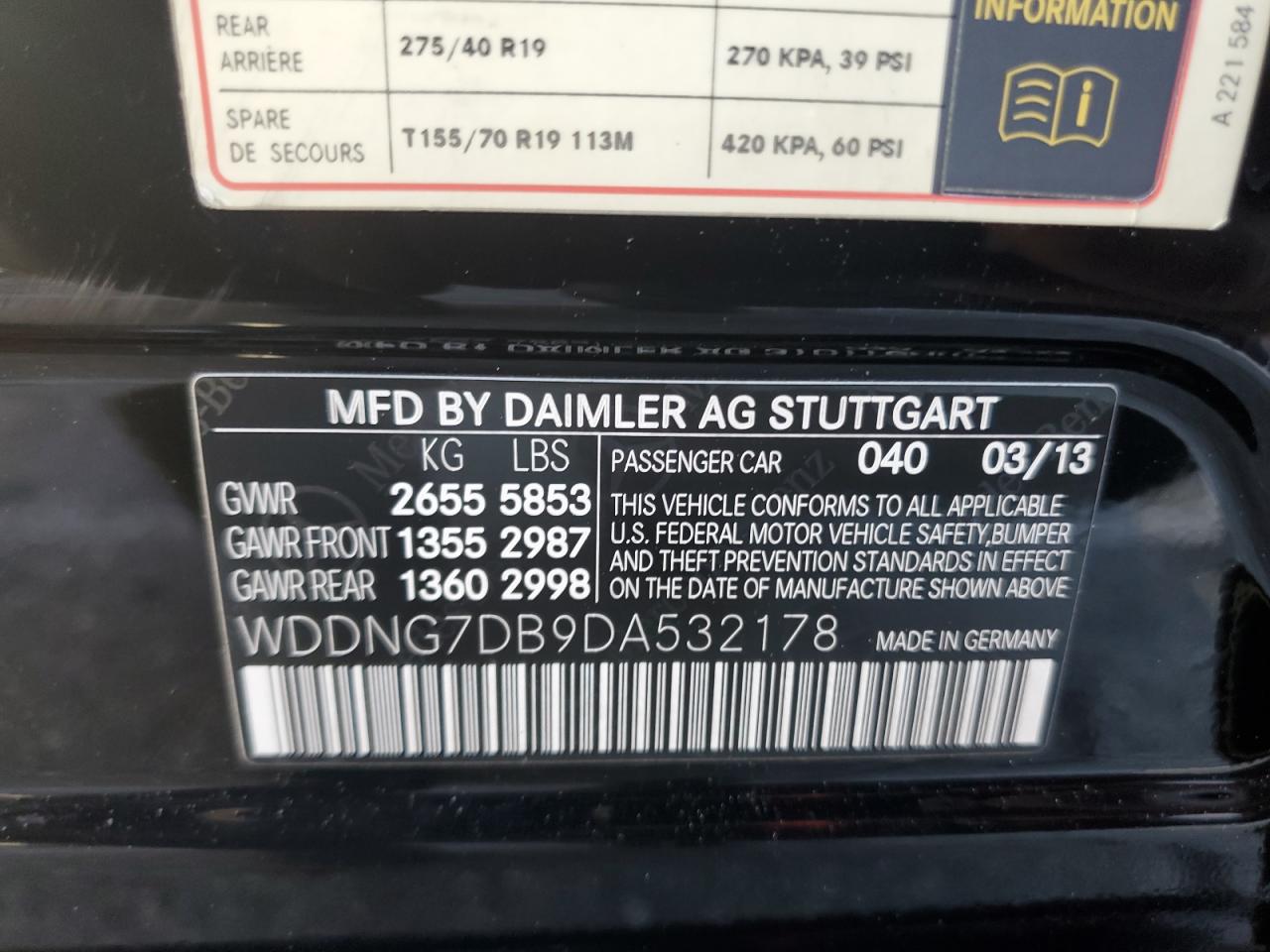 Photo 11 VIN: WDDNG7DB9DA532178 - MERCEDES-BENZ S-KLASSE 