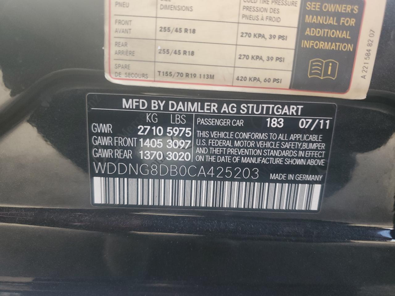 Photo 11 VIN: WDDNG8DB0CA425203 - MERCEDES-BENZ S-KLASSE 