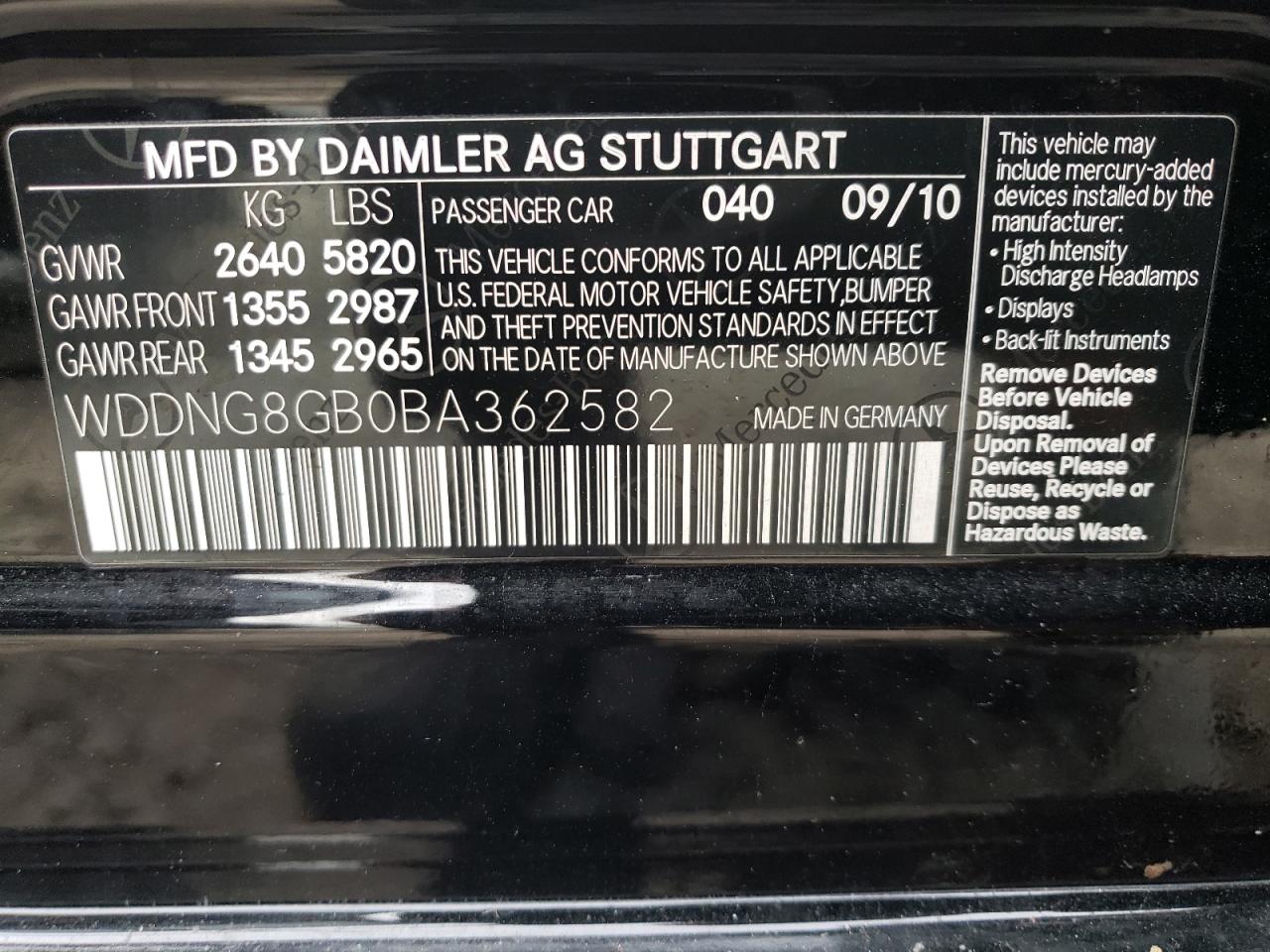 Photo 11 VIN: WDDNG8GB0BA362582 - MERCEDES-BENZ S-KLASSE 