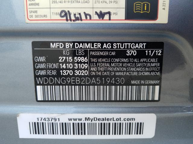 Photo 9 VIN: WDDNG9EB2DA519430 - MERCEDES-BENZ S 550 4MAT 