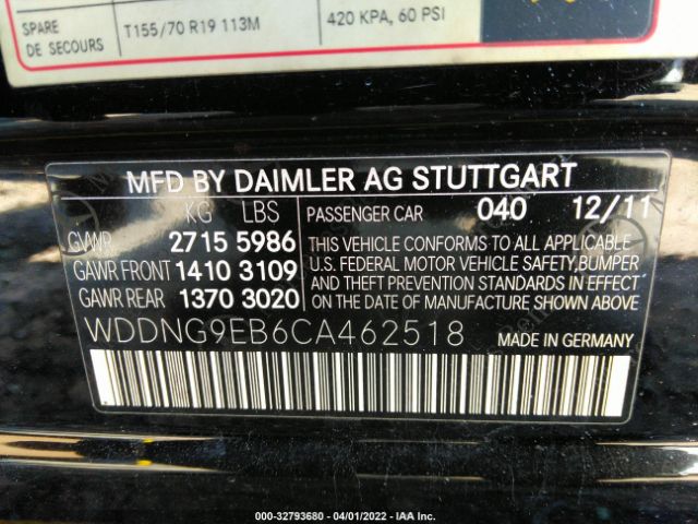 Photo 8 VIN: WDDNG9EB6CA462518 - MERCEDES-BENZ S-CLASS 