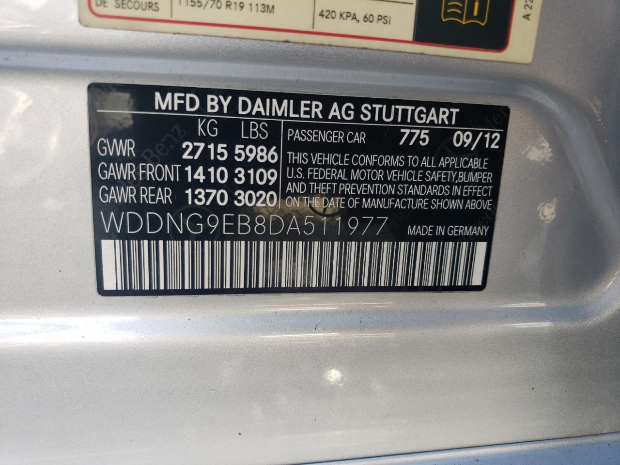 Photo 11 VIN: WDDNG9EB8DA511977 - MERCEDES-BENZ S-KLASSE 