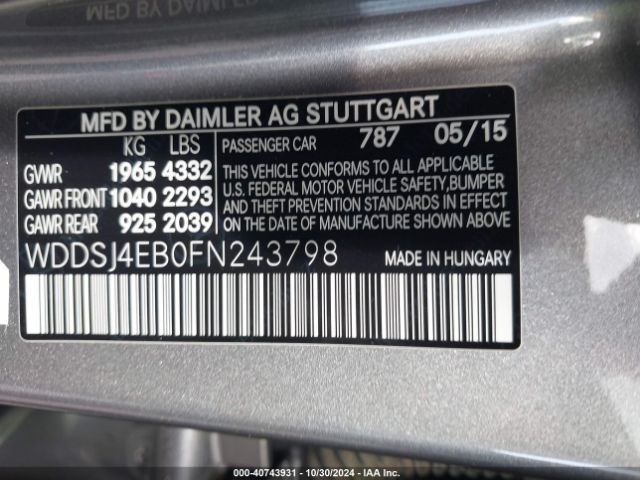 Photo 8 VIN: WDDSJ4EB0FN243798 - MERCEDES-BENZ CLA-CLASS 