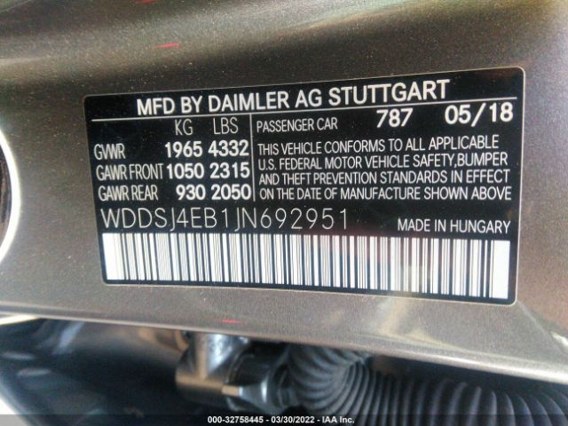 Photo 8 VIN: WDDSJ4EB1JN692951 - MERCEDES-BENZ CLA 