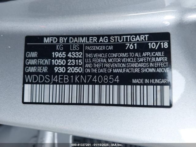 Photo 8 VIN: WDDSJ4EB1KN740854 - MERCEDES-BENZ CLA-CLASS 