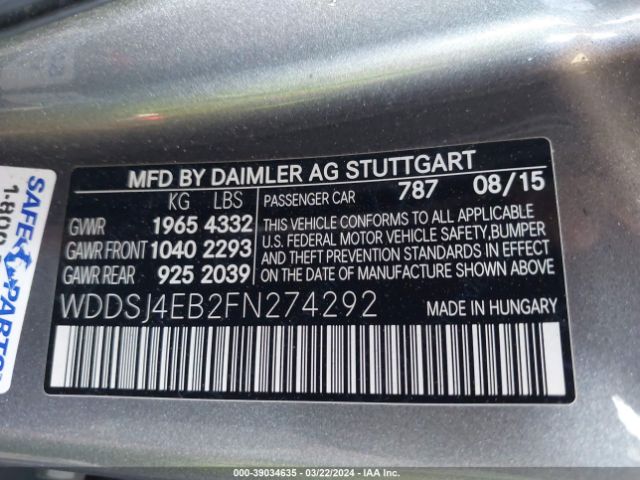 Photo 8 VIN: WDDSJ4EB2FN274292 - MERCEDES-BENZ CLA 