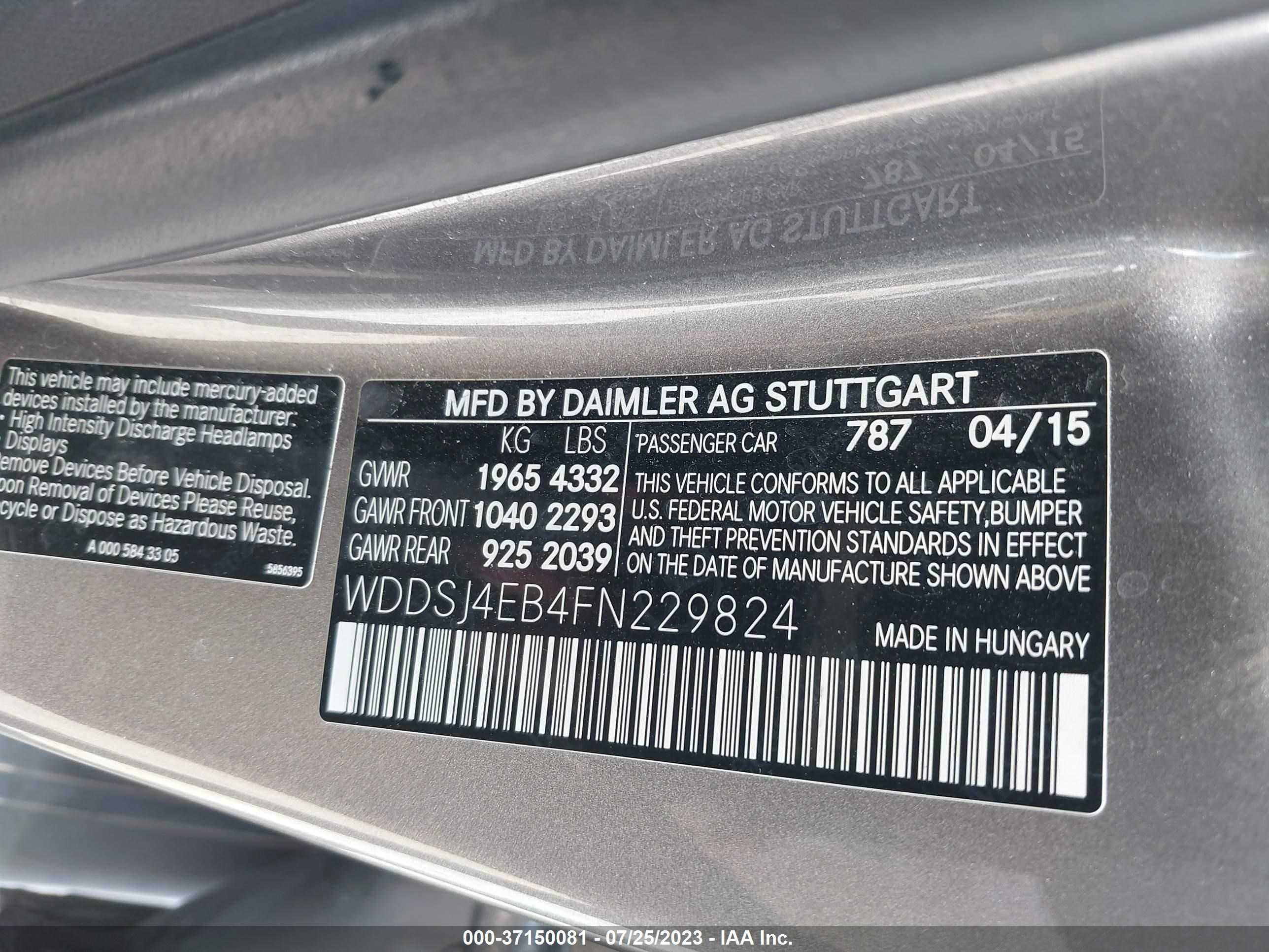 Photo 8 VIN: WDDSJ4EB4FN229824 - MERCEDES-BENZ CLA-KLASSE 