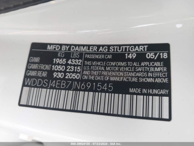 Photo 8 VIN: WDDSJ4EB7JN691545 - MERCEDES-BENZ CLA-CLASS 