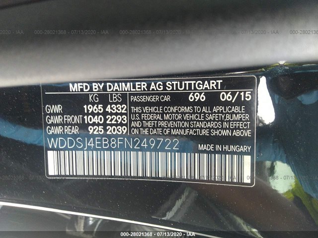 Photo 8 VIN: WDDSJ4EB8FN249722 - MERCEDES-BENZ CLA-CLASS 