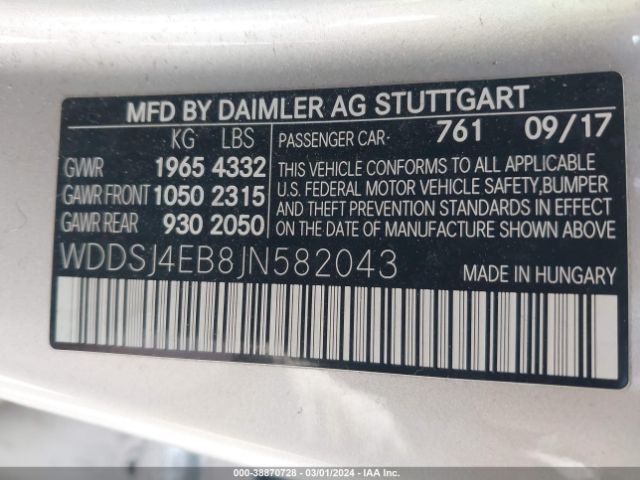 Photo 8 VIN: WDDSJ4EB8JN582043 - MERCEDES-BENZ CLA 250 