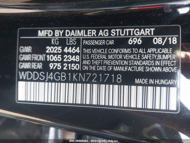 Photo 8 VIN: WDDSJ4GB1KN721718 - MERCEDES-BENZ CLA-CLASS 