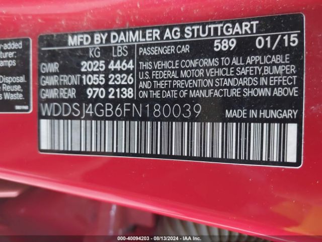 Photo 8 VIN: WDDSJ4GB6FN180039 - MERCEDES-BENZ CLA-CLASS 