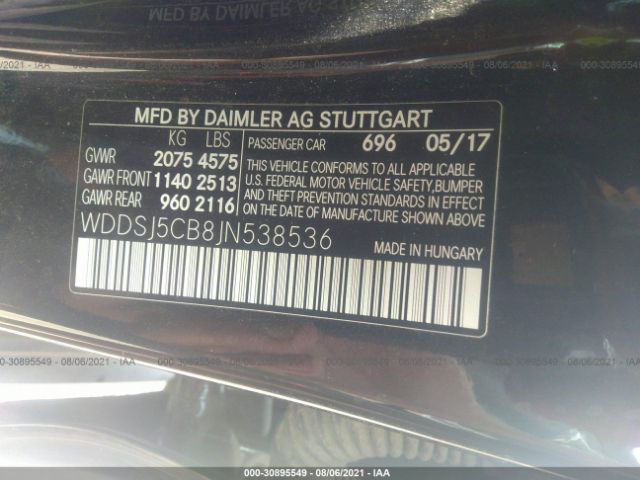 Photo 8 VIN: WDDSJ5CB8JN538536 - MERCEDES-BENZ CLA 