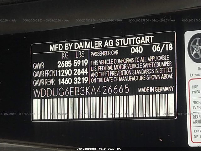 Photo 8 VIN: WDDUG6EB3KA426665 - MERCEDES-BENZ S-CLASS 