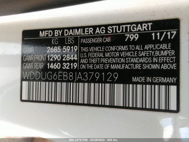 Photo 8 VIN: WDDUG6EB8JA379129 - MERCEDES-BENZ S-CLASS 