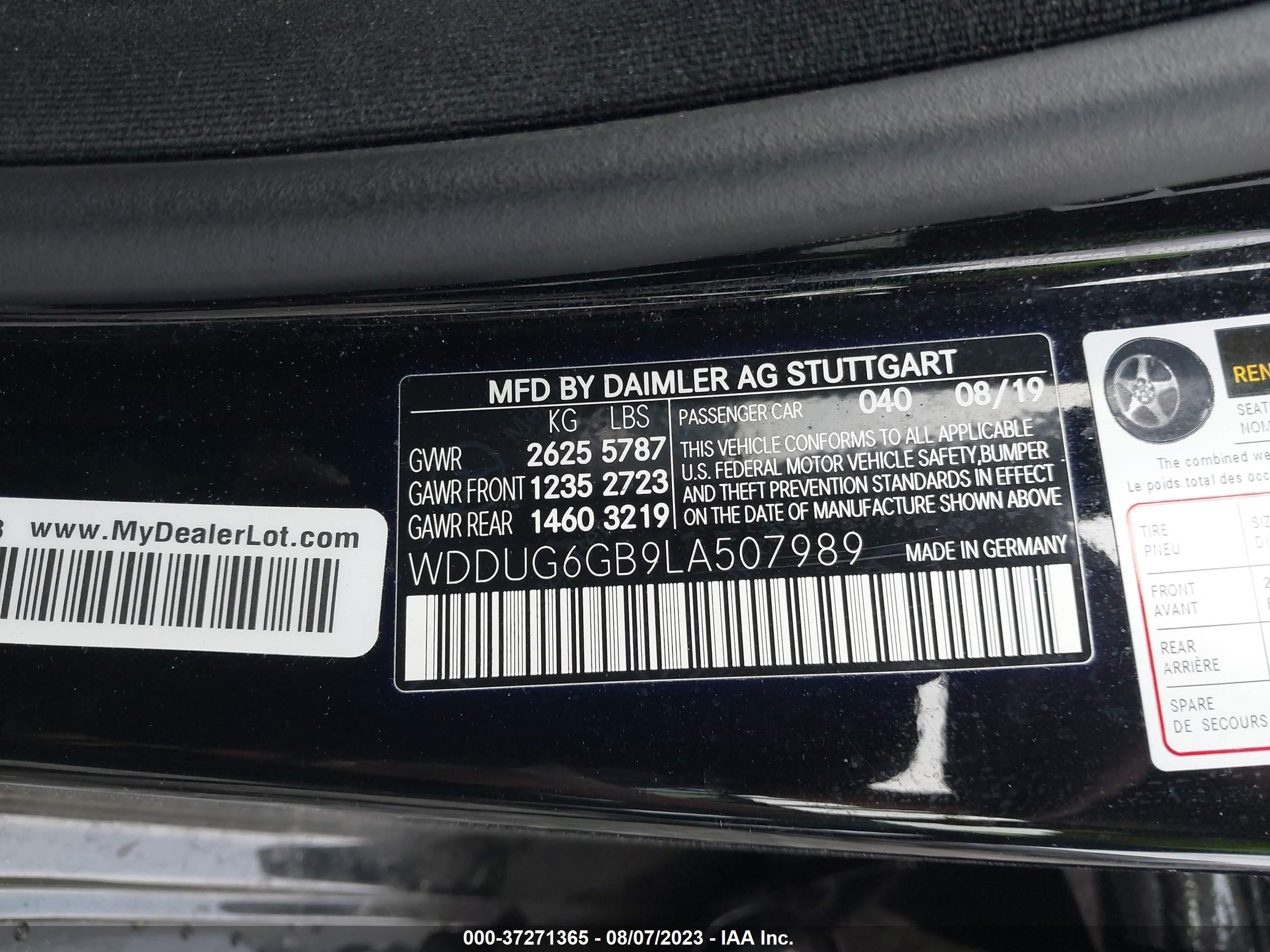 Photo 8 VIN: WDDUG6GB9LA507989 - MERCEDES-BENZ S-KLASSE 