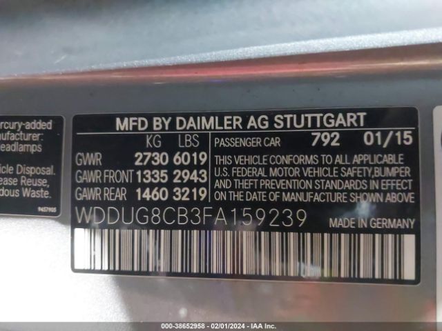 Photo 8 VIN: WDDUG8CB3FA159239 - MERCEDES-BENZ S 550 