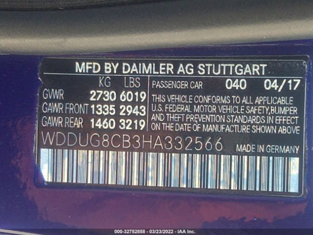 Photo 8 VIN: WDDUG8CB3HA332566 - MERCEDES-BENZ S-CLASS 