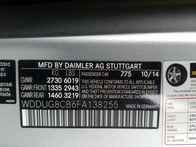 Photo 9 VIN: WDDUG8CB6FA138255 - MERCEDES-BENZ S 550 