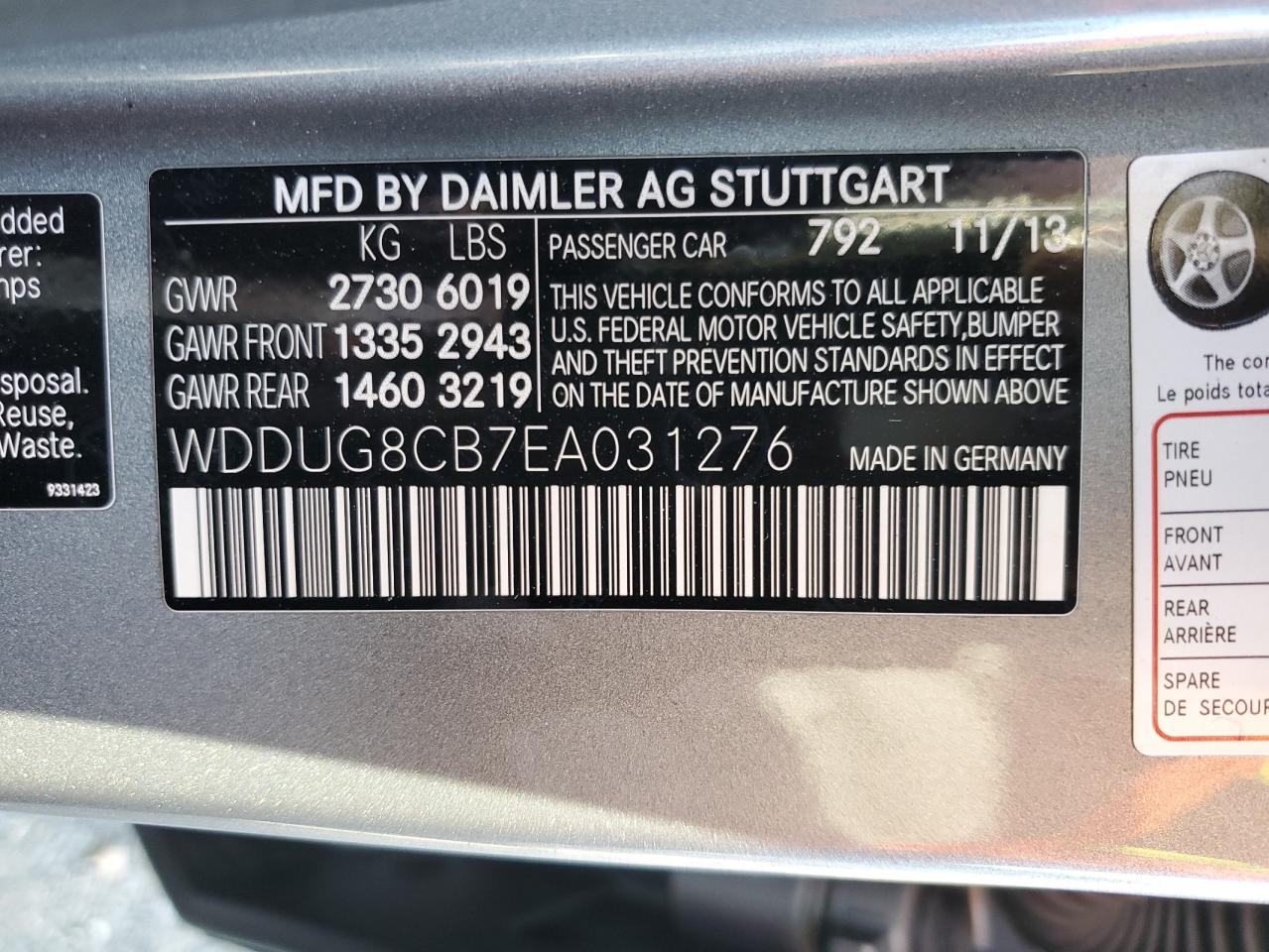 Photo 12 VIN: WDDUG8CB7EA031276 - MERCEDES-BENZ S-KLASSE 