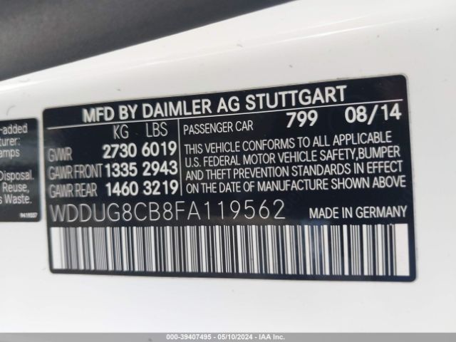 Photo 8 VIN: WDDUG8CB8FA119562 - MERCEDES-BENZ S 550 