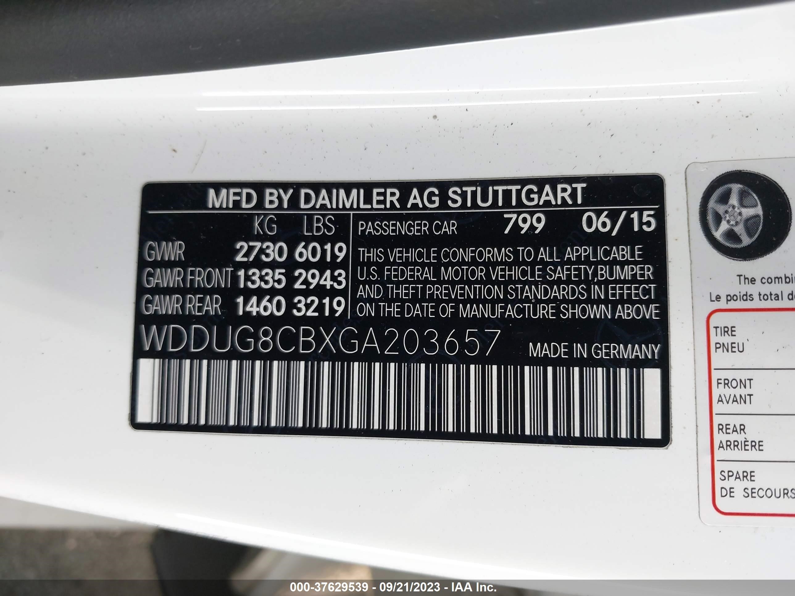 Photo 8 VIN: WDDUG8CBXGA203657 - MERCEDES-BENZ S-KLASSE 