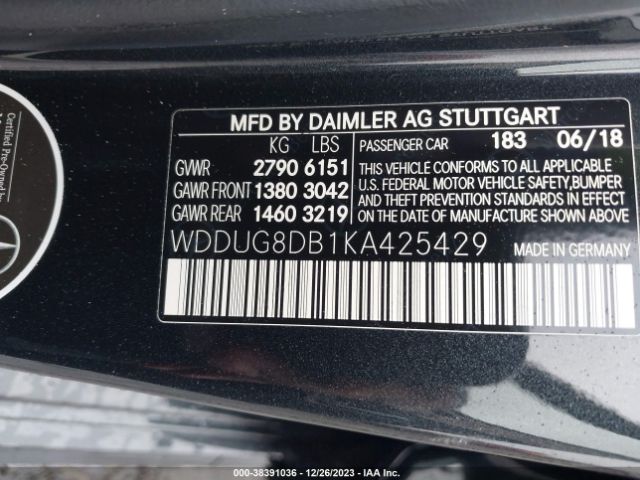 Photo 8 VIN: WDDUG8DB1KA425429 - MERCEDES-BENZ S 560 