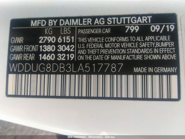 Photo 8 VIN: WDDUG8DB3LA517787 - MERCEDES-BENZ S-CLASS 