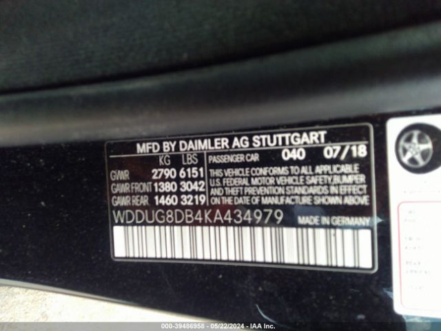 Photo 8 VIN: WDDUG8DB4KA434979 - MERCEDES-BENZ S 560 