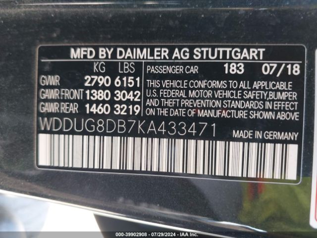 Photo 8 VIN: WDDUG8DB7KA433471 - MERCEDES-BENZ S-CLASS 