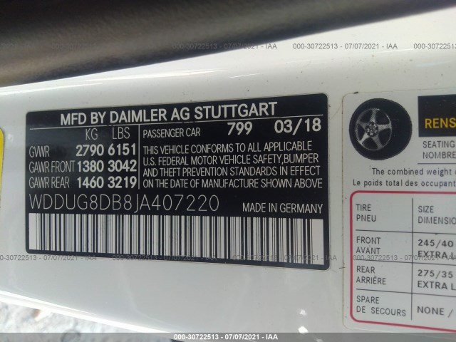 Photo 8 VIN: WDDUG8DB8JA407220 - MERCEDES-BENZ S-CLASS 