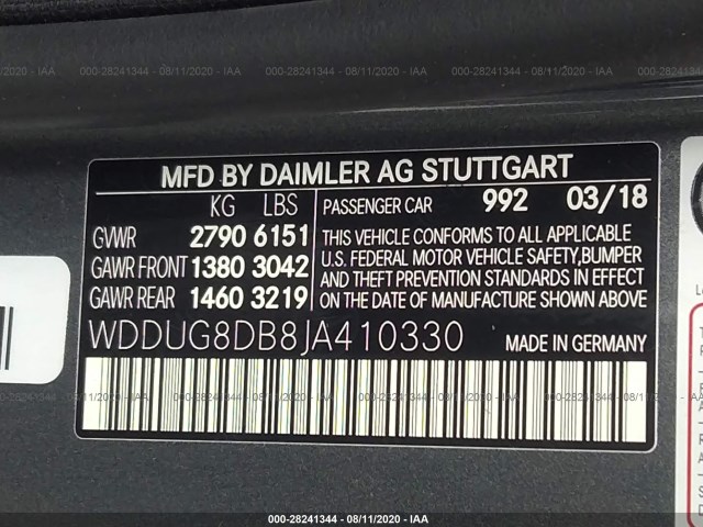 Photo 8 VIN: WDDUG8DB8JA410330 - MERCEDES-BENZ S-CLASS 