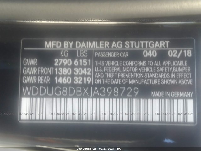 Photo 8 VIN: WDDUG8DBXJA398729 - MERCEDES-BENZ S-CLASS 