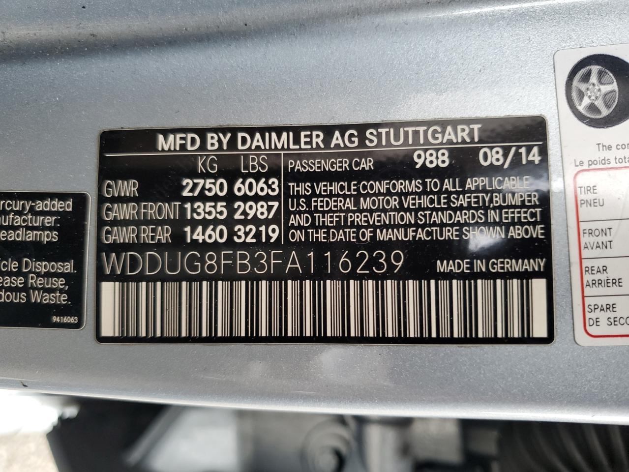 Photo 11 VIN: WDDUG8FB3FA116239 - MERCEDES-BENZ S-KLASSE 