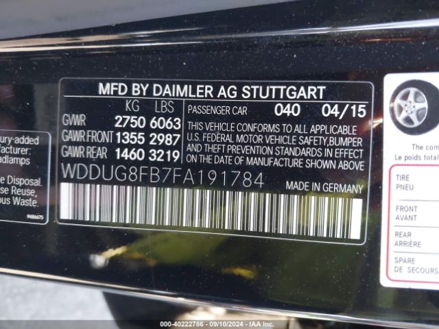 Photo 8 VIN: WDDUG8FB7FA191784 - MERCEDES-BENZ S-CLASS 