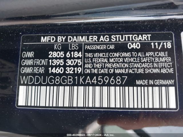 Photo 8 VIN: WDDUG8GB1KA459687 - MERCEDES-BENZ S-CLASS 