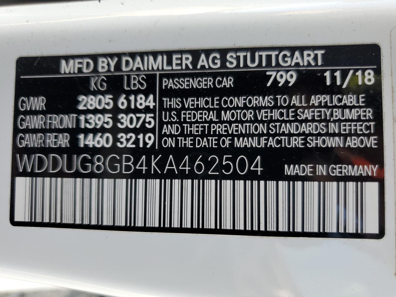 Photo 12 VIN: WDDUG8GB4KA462504 - MERCEDES-BENZ S-KLASSE 