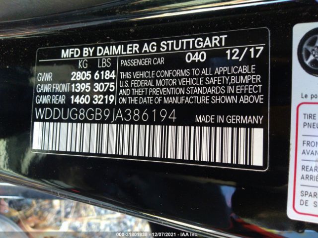 Photo 8 VIN: WDDUG8GB9JA386194 - MERCEDES-BENZ S-CLASS 