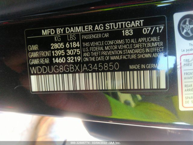 Photo 8 VIN: WDDUG8GBXJA345850 - MERCEDES-BENZ S-CLASS 