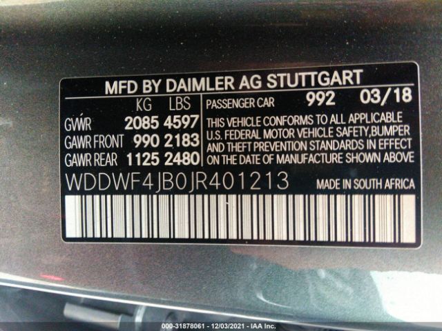 Photo 8 VIN: WDDWF4JB0JR401213 - MERCEDES-BENZ C-CLASS 