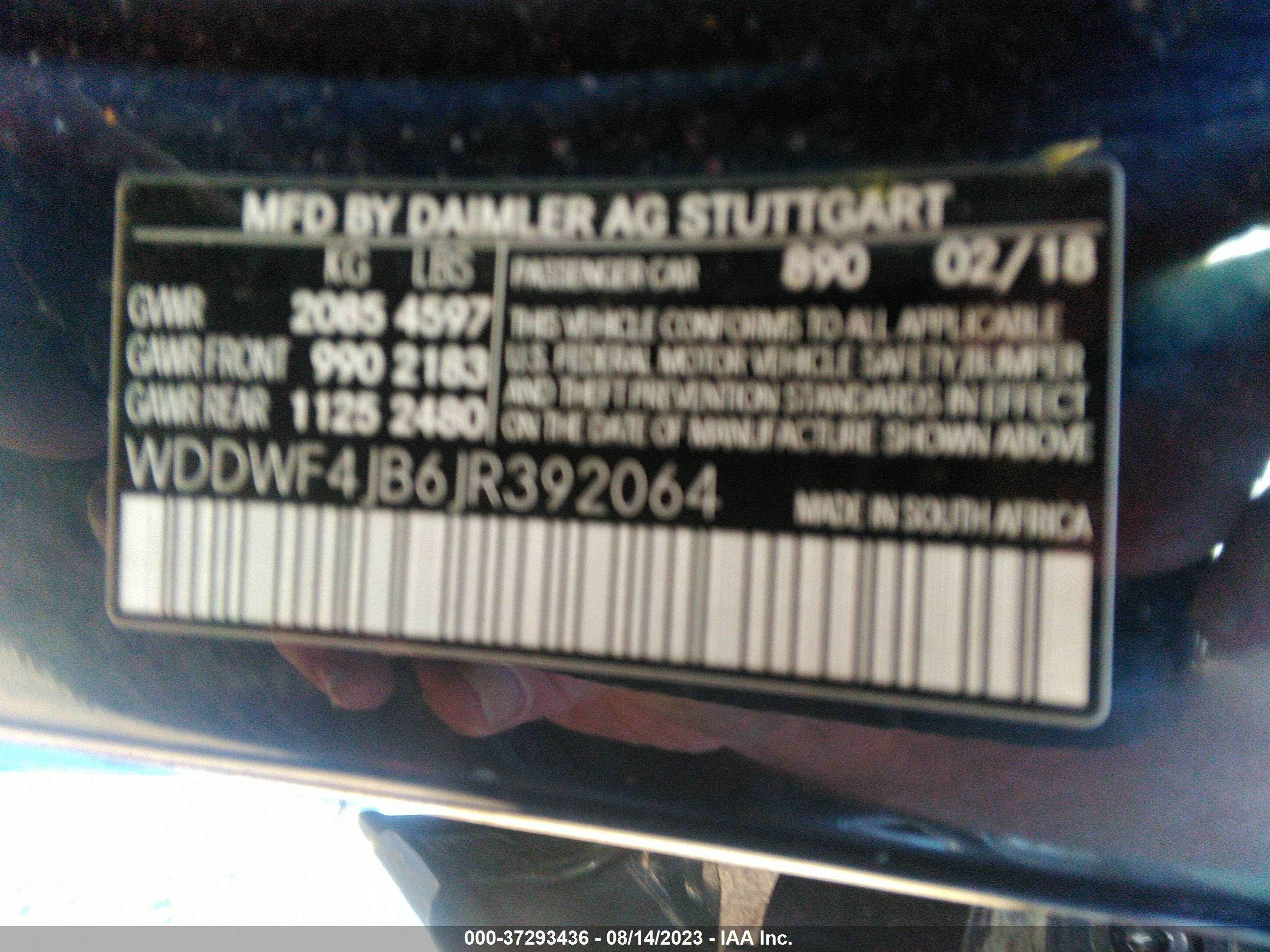 Photo 7 VIN: WDDWF4JB6JR392064 - MERCEDES-BENZ C-KLASSE 