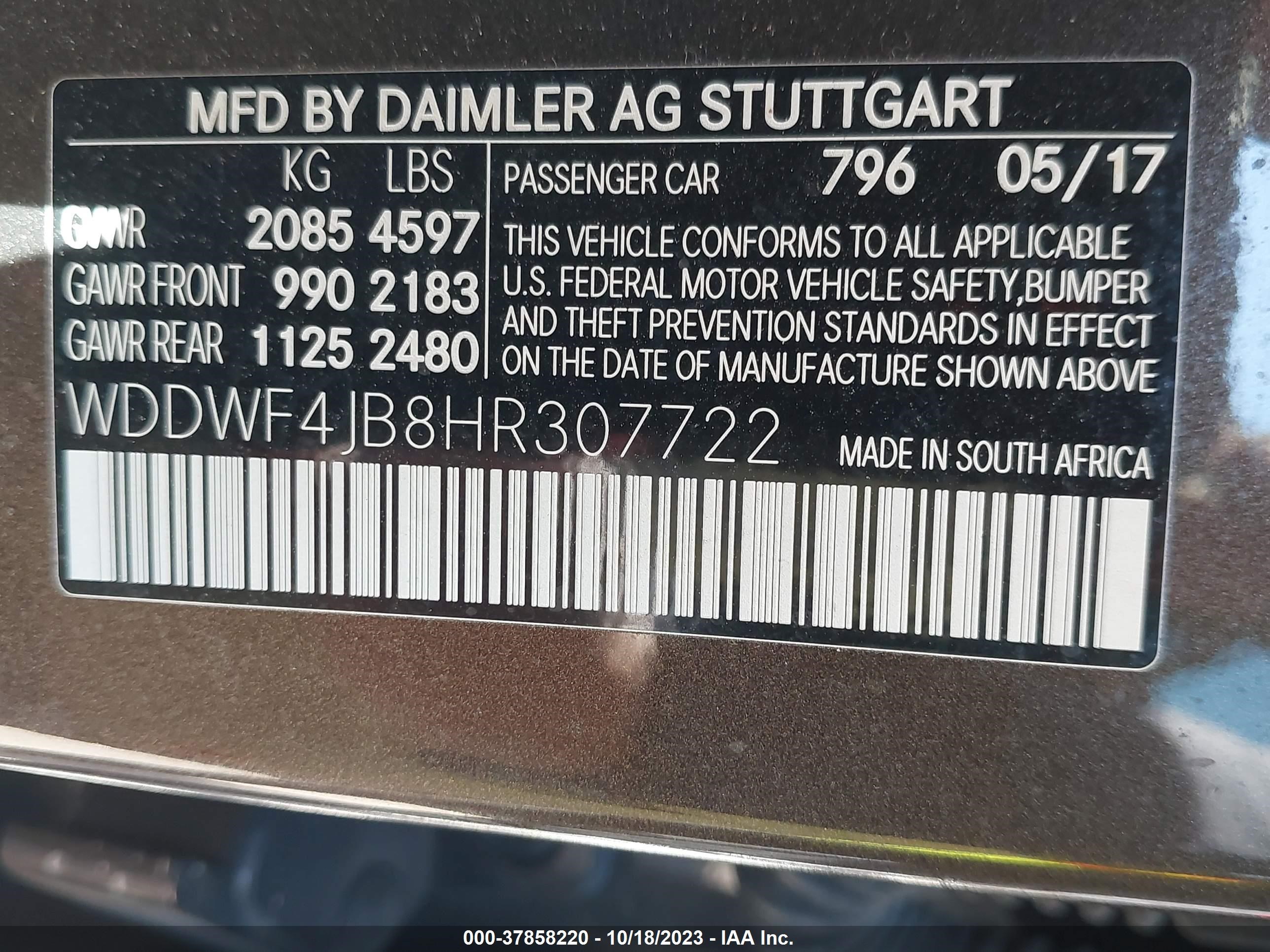 Photo 8 VIN: WDDWF4JB8HR307722 - MERCEDES-BENZ C-KLASSE 