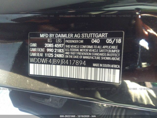 Photo 8 VIN: WDDWF4JB9JR417894 - MERCEDES-BENZ C-CLASS 