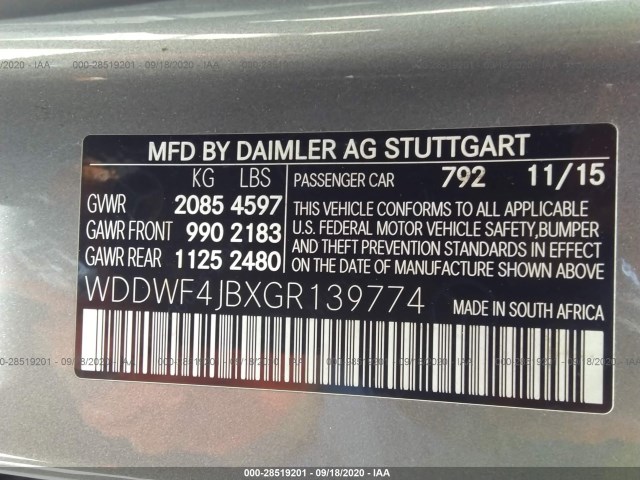 Photo 8 VIN: WDDWF4JBXGR139774 - MERCEDES-BENZ C-CLASS 