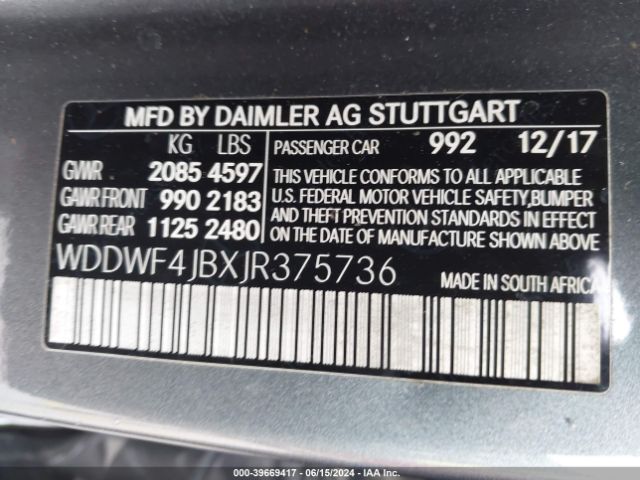 Photo 8 VIN: WDDWF4JBXJR375736 - MERCEDES-BENZ C-CLASS 