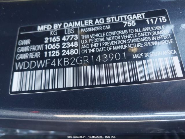 Photo 8 VIN: WDDWF4KB2GR143901 - MERCEDES-BENZ C-CLASS 