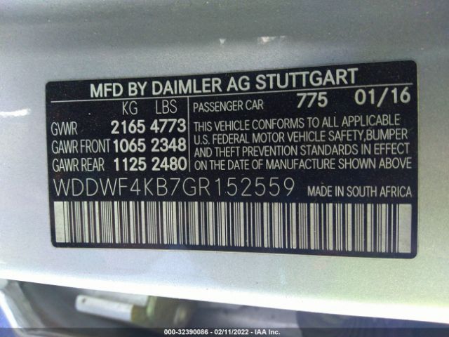 Photo 8 VIN: WDDWF4KB7GR152559 - MERCEDES-BENZ C-CLASS 