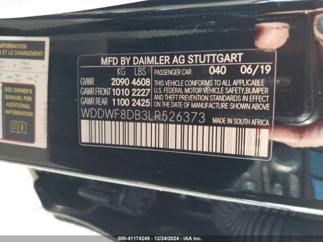 Photo 8 VIN: WDDWF8DB3LR526373 - MERCEDES-BENZ C-CLASS 