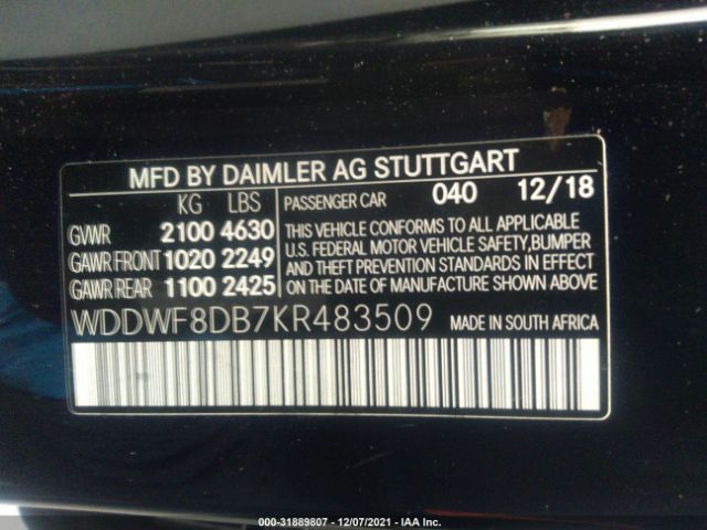 Photo 8 VIN: WDDWF8DB7KR483509 - MERCEDES-BENZ C 300 